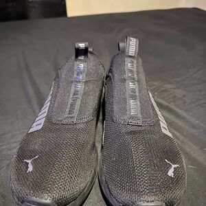 Puma Black Slip-On Sneakers with Breathable Knit Upper